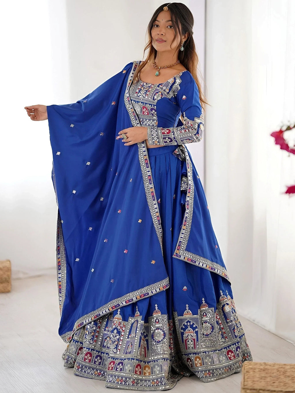 Royal Blue Magnetic Coding Work Crepe Silk Designer Lehenga Choli