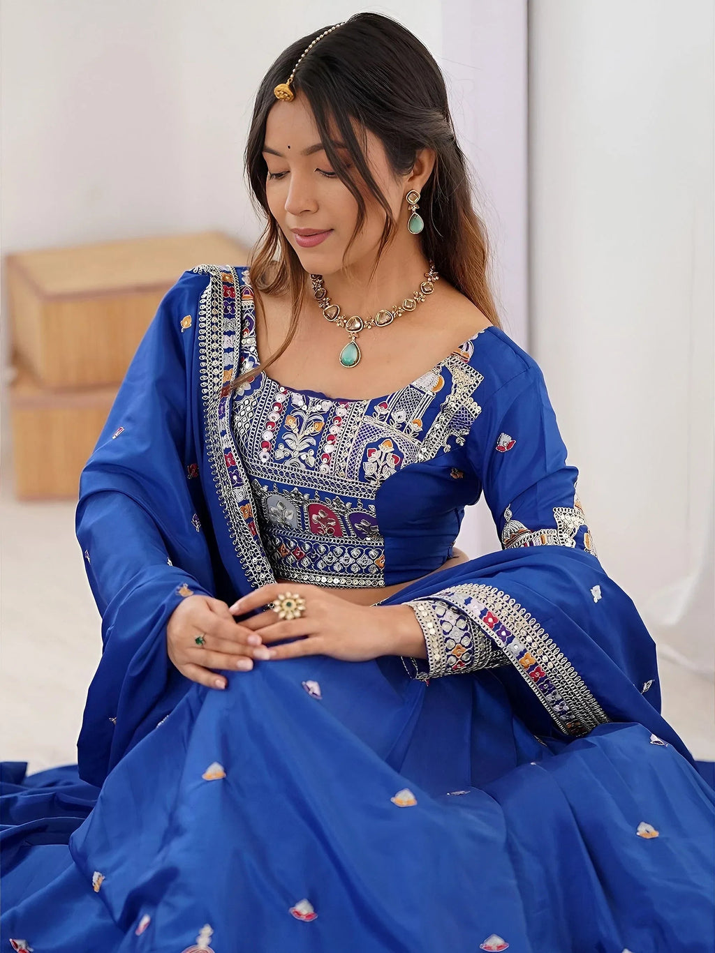 Royal Blue Magnetic Coding Work Crepe Silk Designer Lehenga Choli