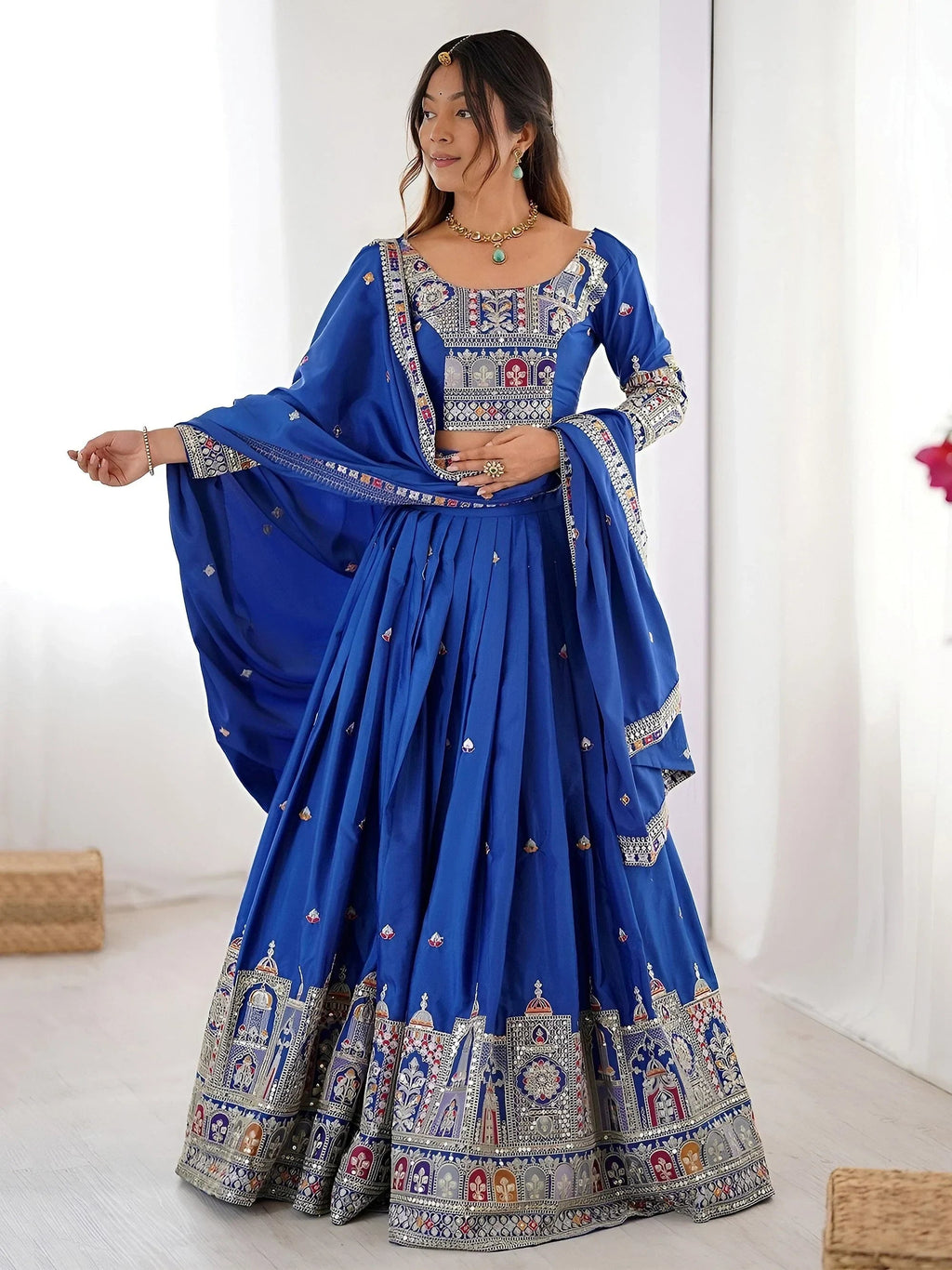 Royal Blue Magnetic Coding Work Crepe Silk Designer Lehenga Choli
