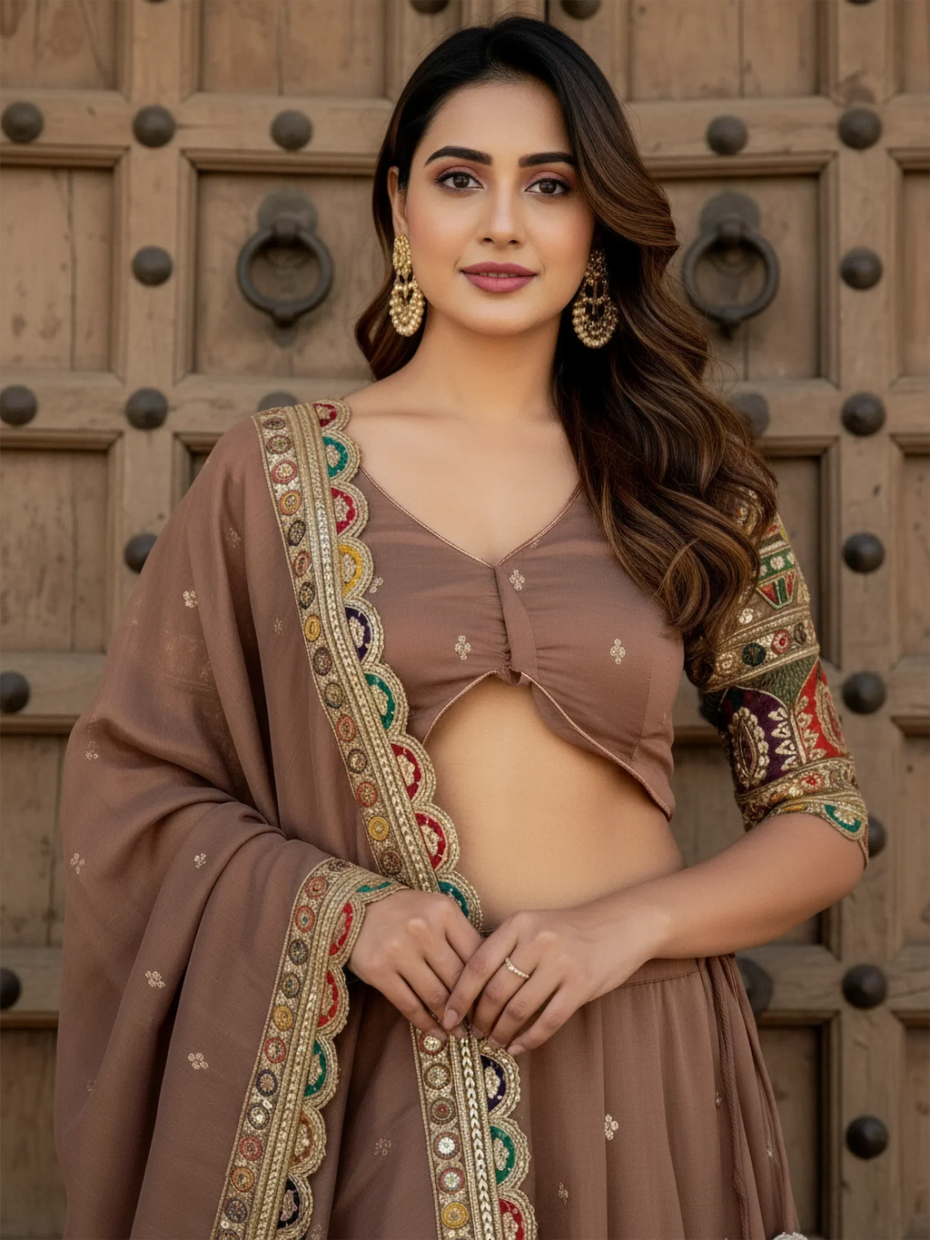 Precious Beige Thread Work Silk Festival Wear Lehenga Choli With Dupatta