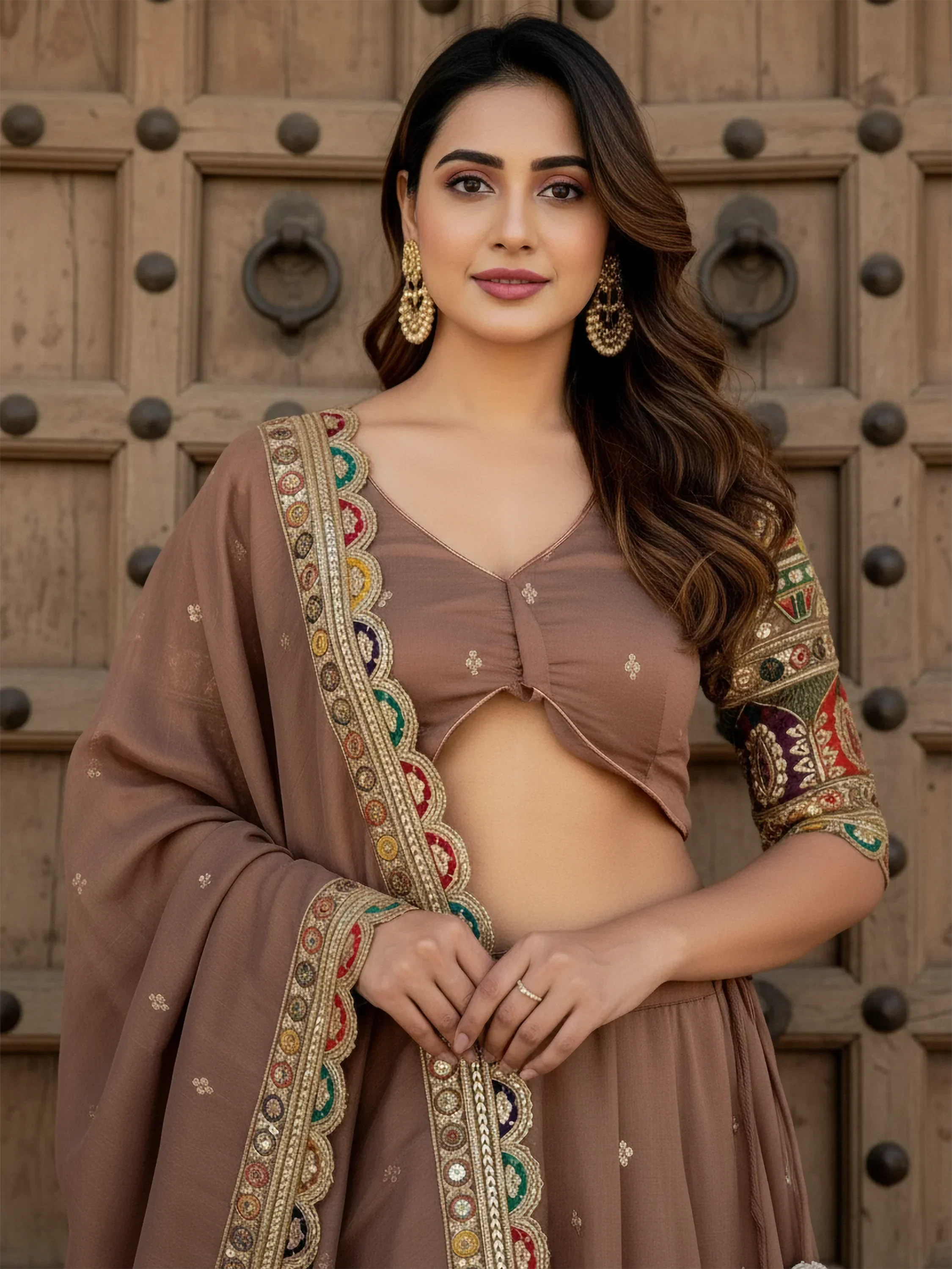 Precious Beige Thread Work Silk Festival Wear Lehenga Choli With Dupatta