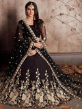 Glamorous Black Embroidered Silk Wedding Wear Plus Size Lehenga Choli