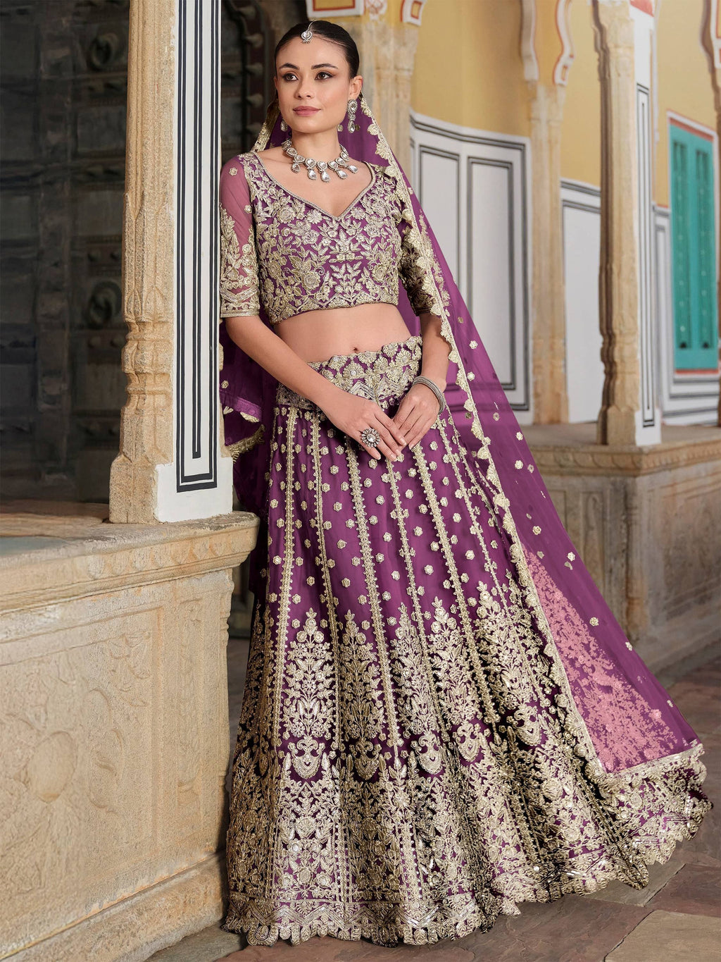 Purple Alluring Sequins Net Engagement Wear Lehenga Choli With Dupatta