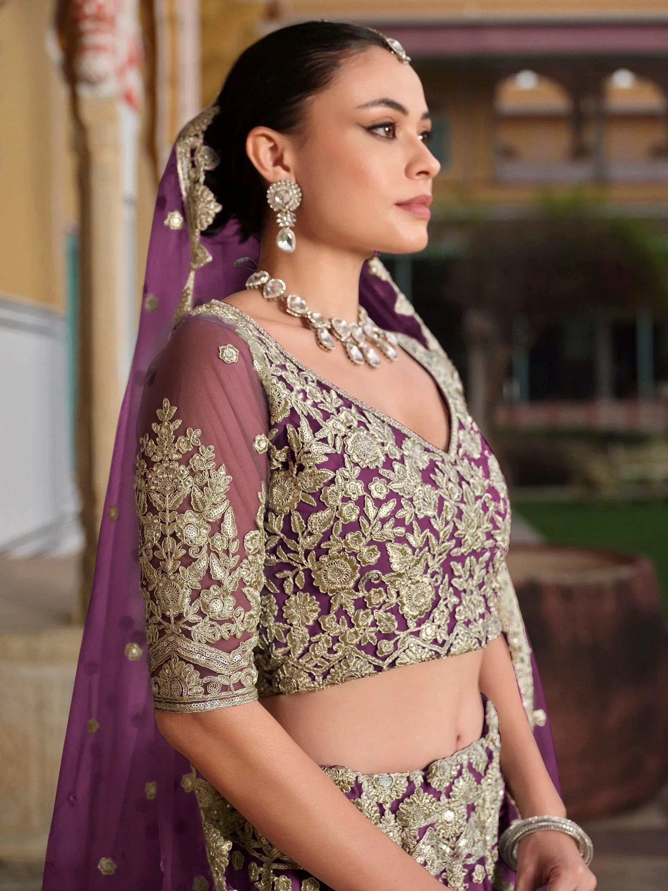 Purple Alluring Sequins Net Engagement Wear Lehenga Choli With Dupatta