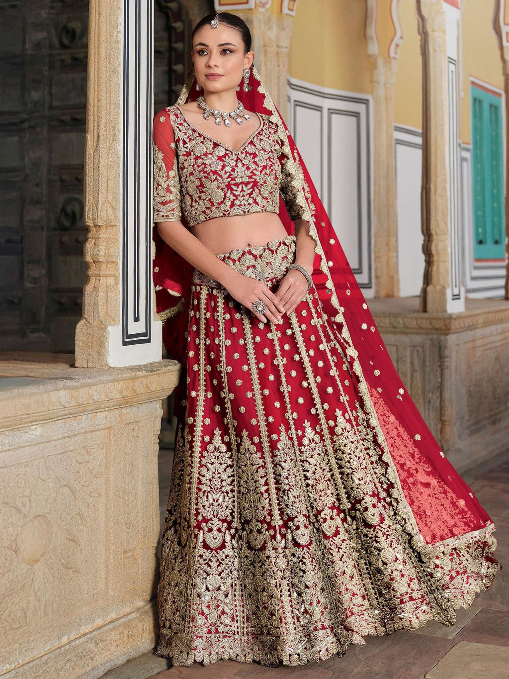 Red Alluring Sequins Net Engagement Wear Lehenga Choli With Dupatta