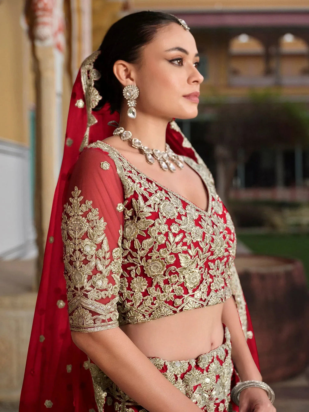 Red Alluring Sequins Net Engagement Wear Lehenga Choli With Dupatta
