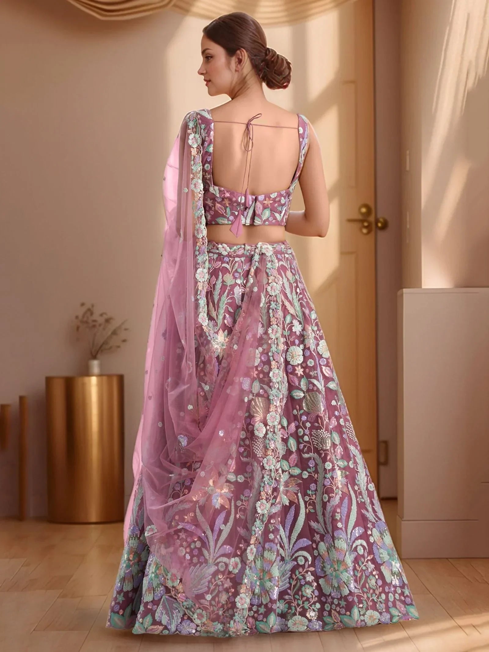 Attractive Pink Sequins Net Designer Lehenga Choli With Dupatta