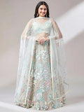 Adoring Pista Green Sequins Net Wedding Wear Plus Size Lehenga Choli