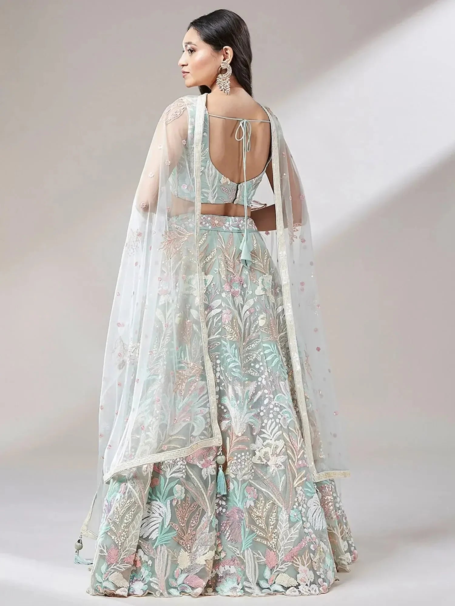 Adoring Pista Green Sequins Net Wedding Wear Plus Size Lehenga Choli
