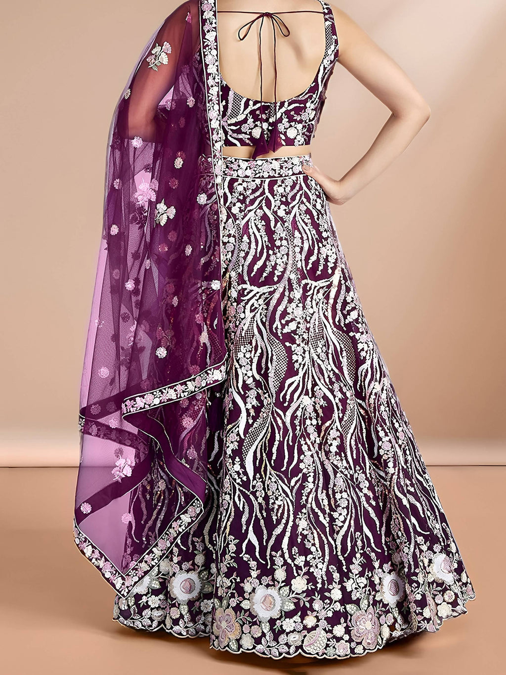 Purple Astonishing Sequins Net Party Wear Lehenga Choli With Dupatta