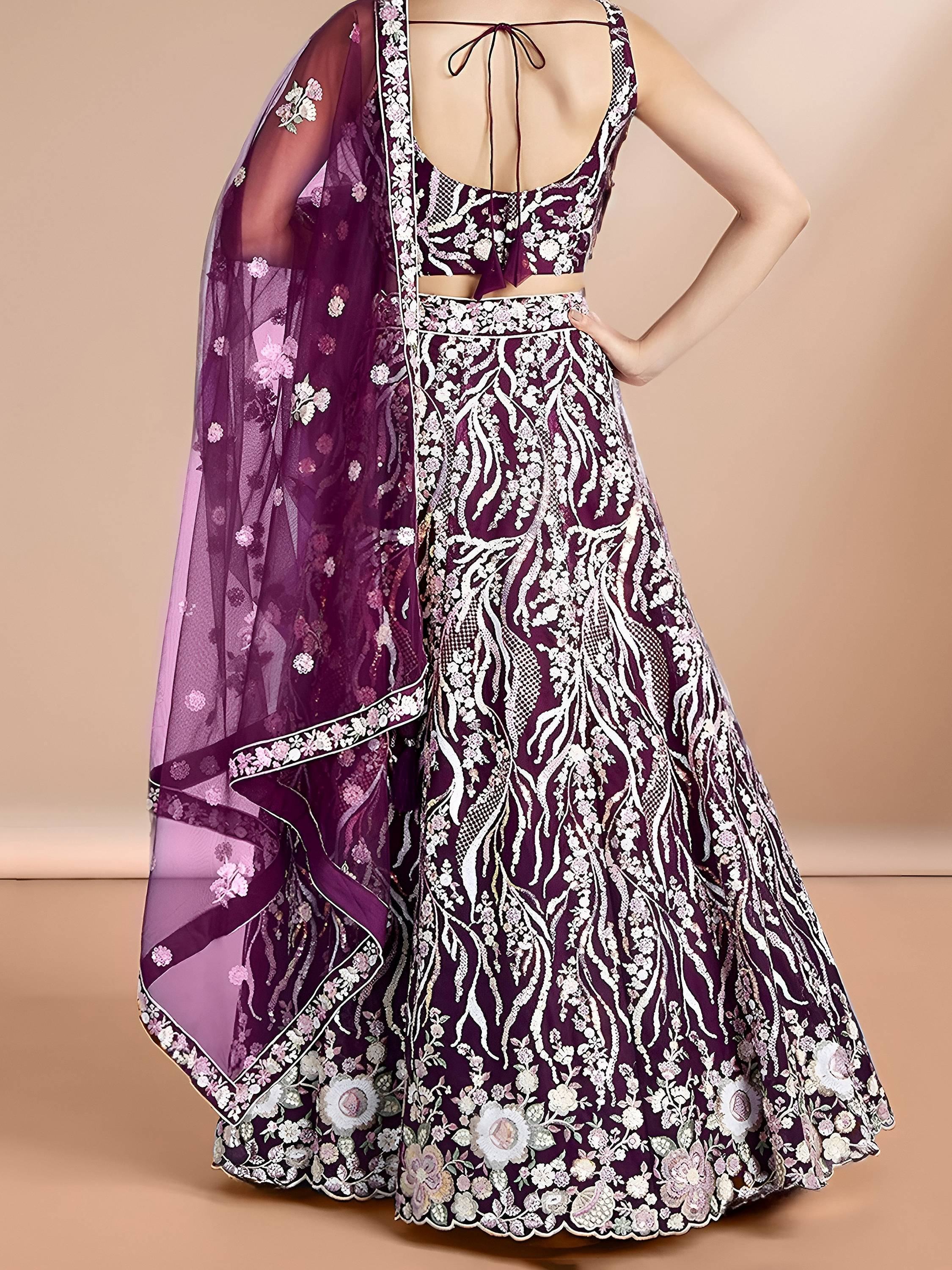 Purple Astonishing Sequins Net Party Wear Lehenga Choli With Dupatta