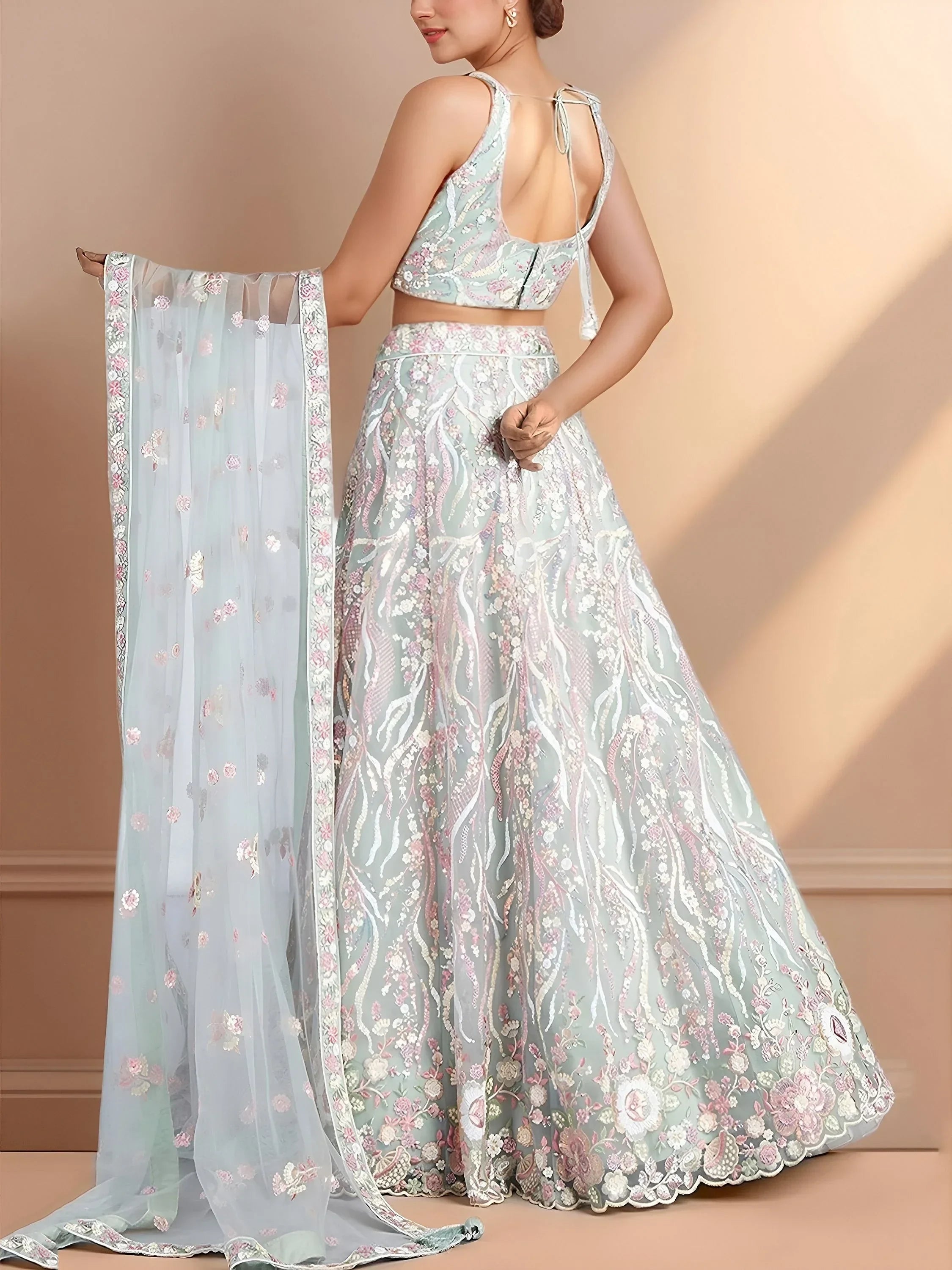 Sky Blue Astonishing Sequins Net Party Wear Lehenga Choli With Dupatta