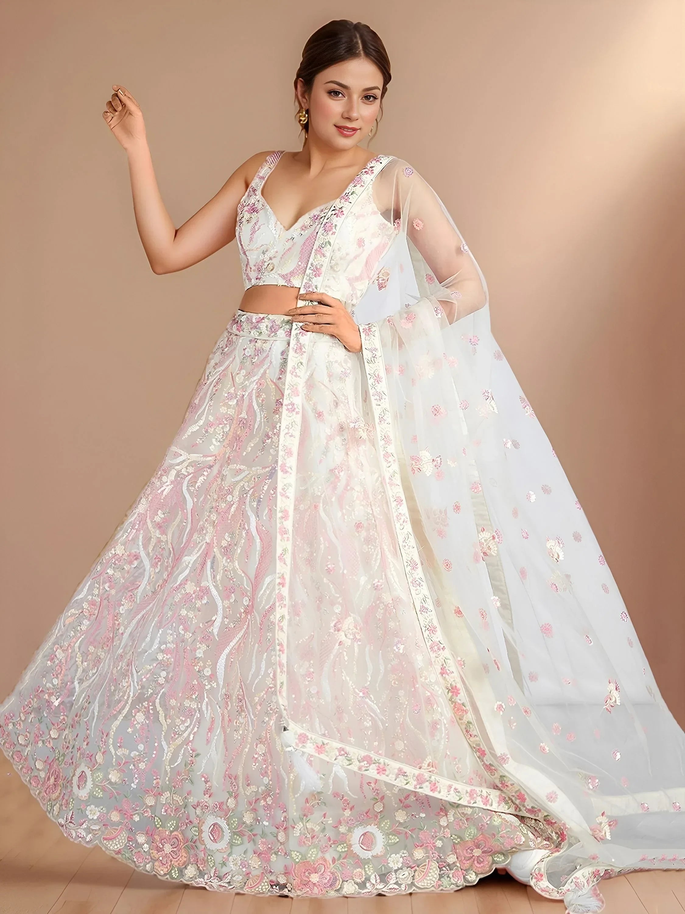 White Astonishing Sequins Net Party Wear Lehenga Choli With Dupatta