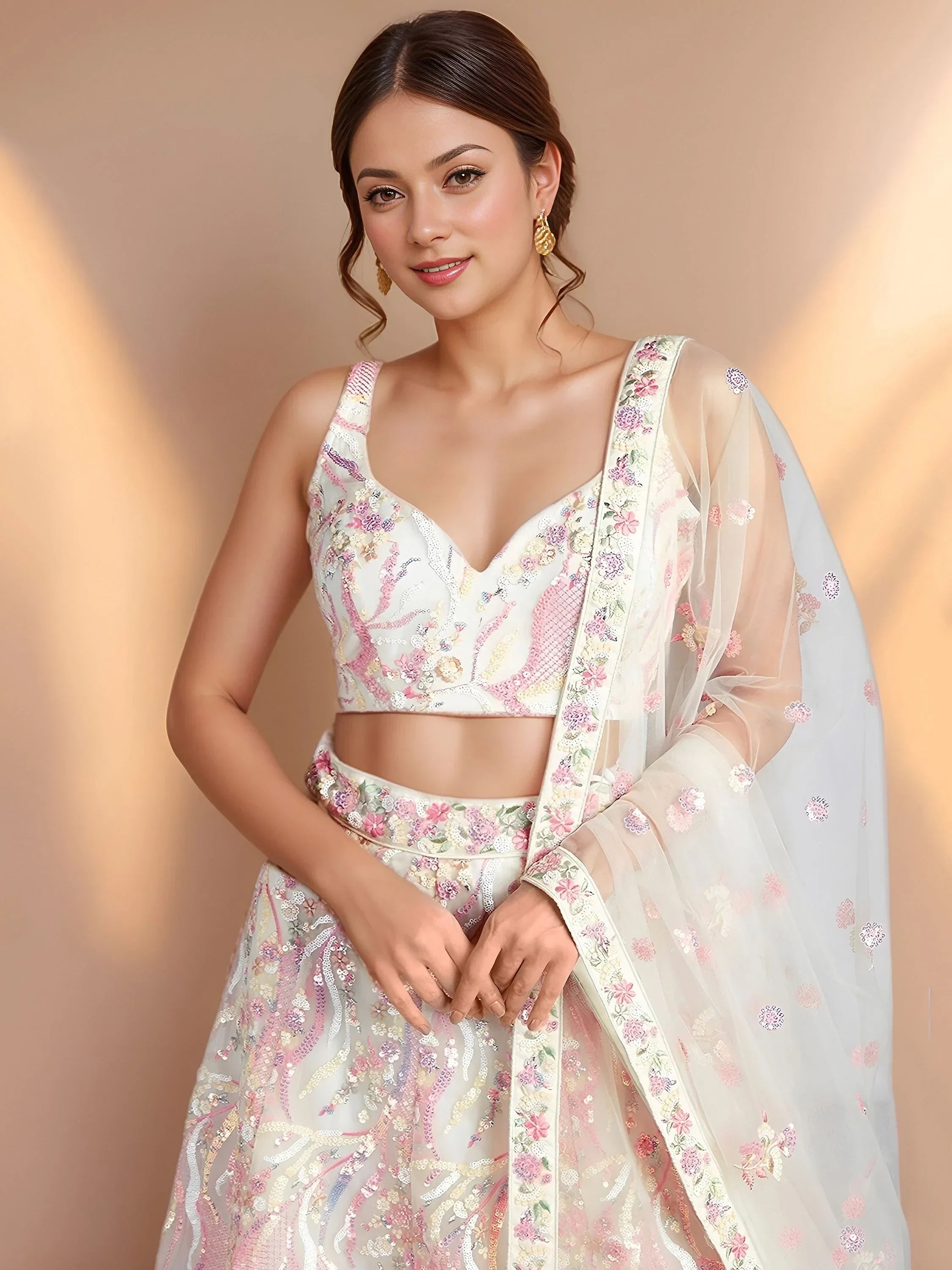 White Astonishing Sequins Net Party Wear Lehenga Choli With Dupatta
