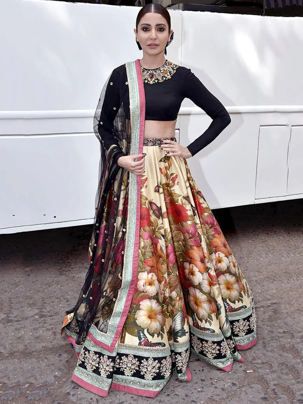 Anushka Sharma Color Floral Printed Silk Wedding Lehenga Choli