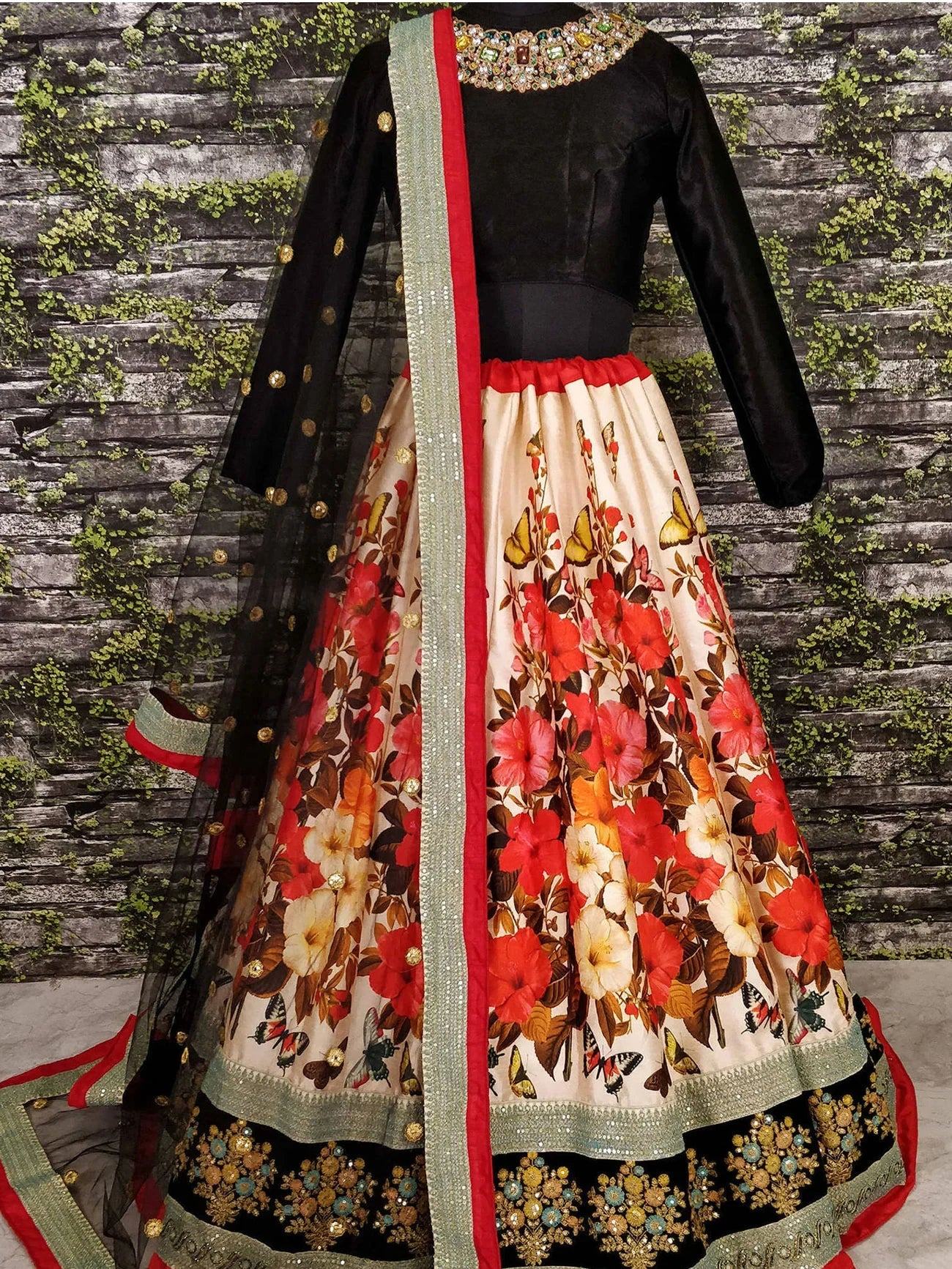 Anushka Sharma Color Floral Printed Silk Wedding Lehenga Choli