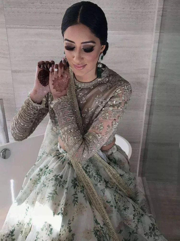 White Sabyasachi Floral Organza Party Wear Saree