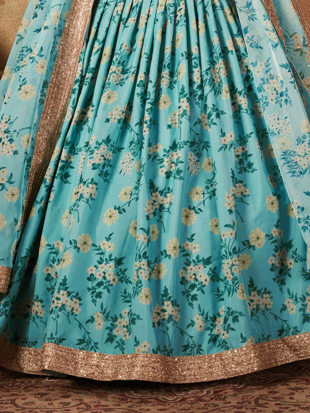 Sky Blue Sabyasachi Floral Organza Party Wear Saree