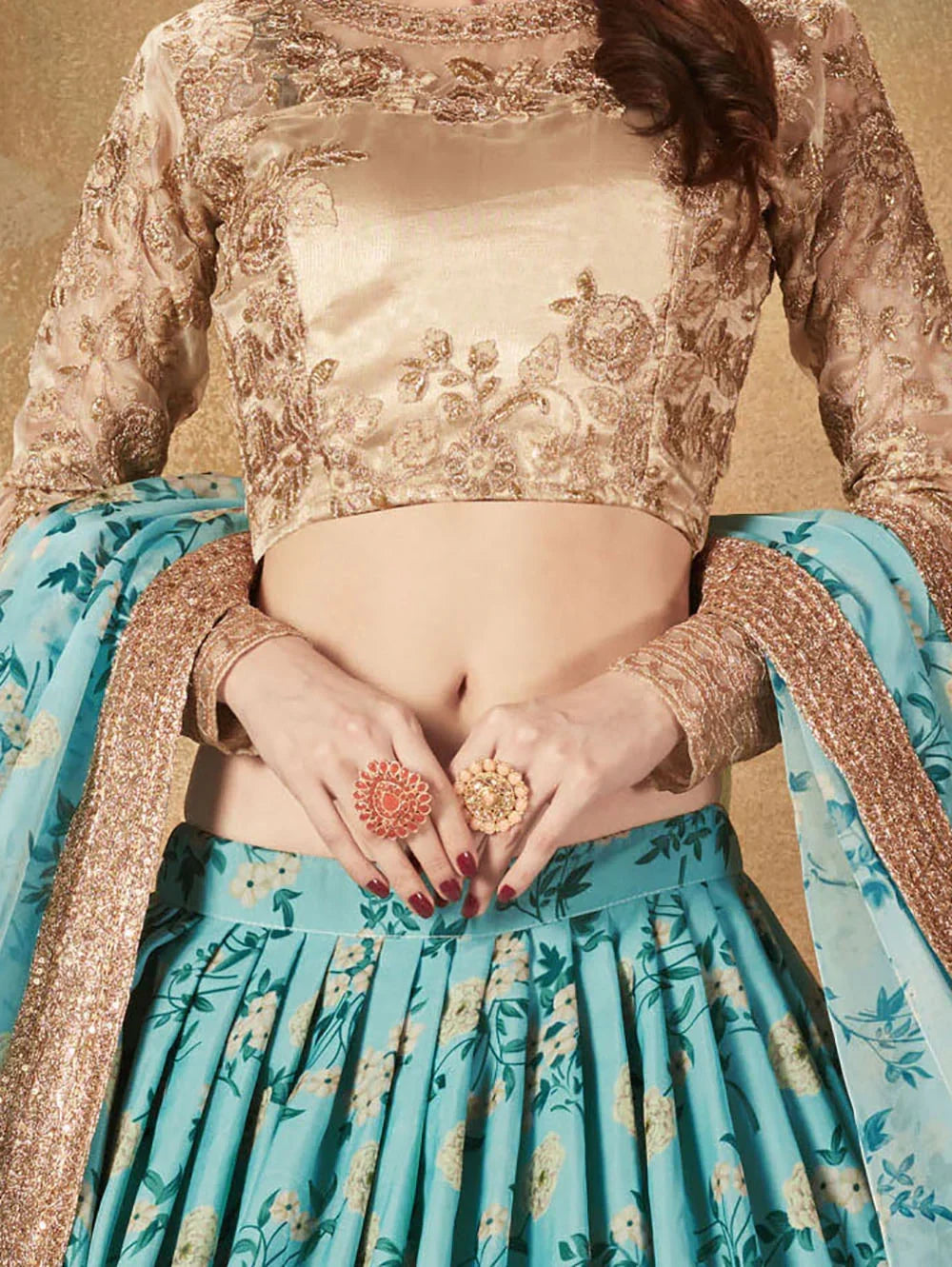 Sky Blue Sabyasachi Floral Organza Party Wear Saree