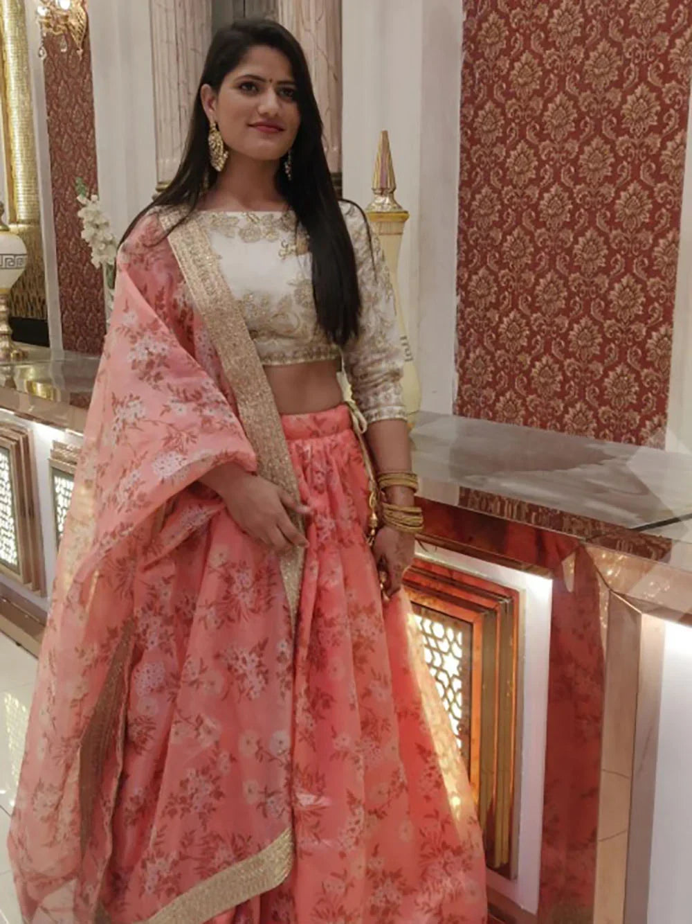 Pink Sabyasachi Floral Organza Party Wear Saree