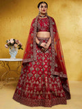 Red Fascinating Embroidered Silk Bridal Lehenga Choli With Dupatta