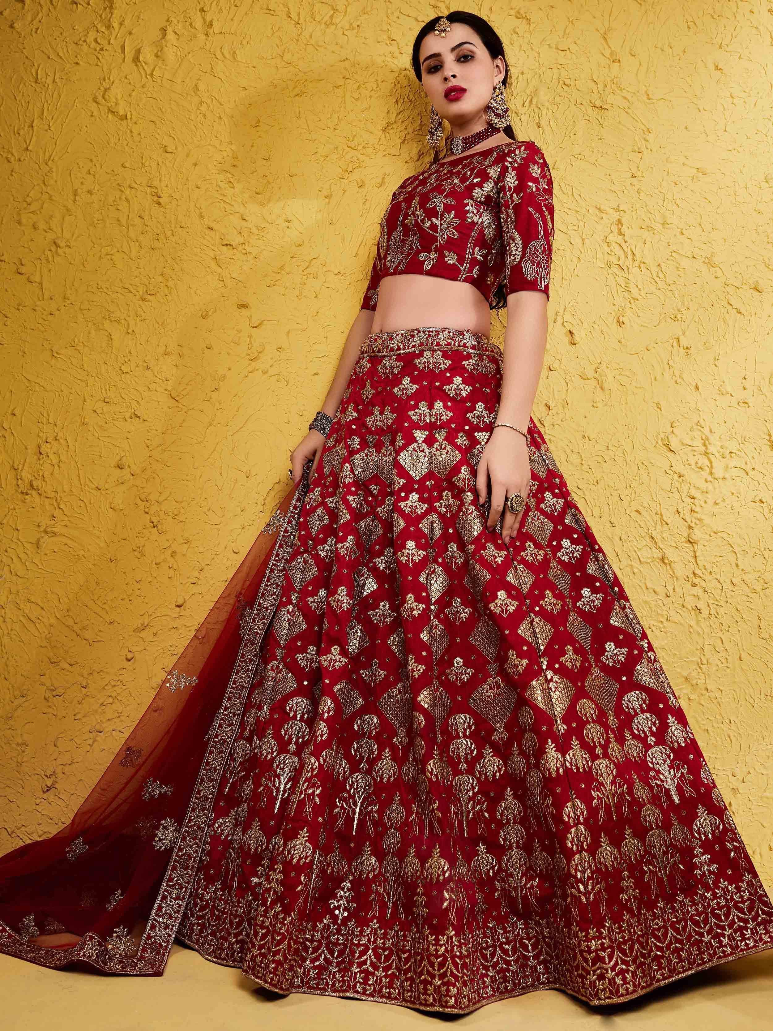 Red Fascinating Embroidered Silk Bridal Lehenga Choli With Dupatta