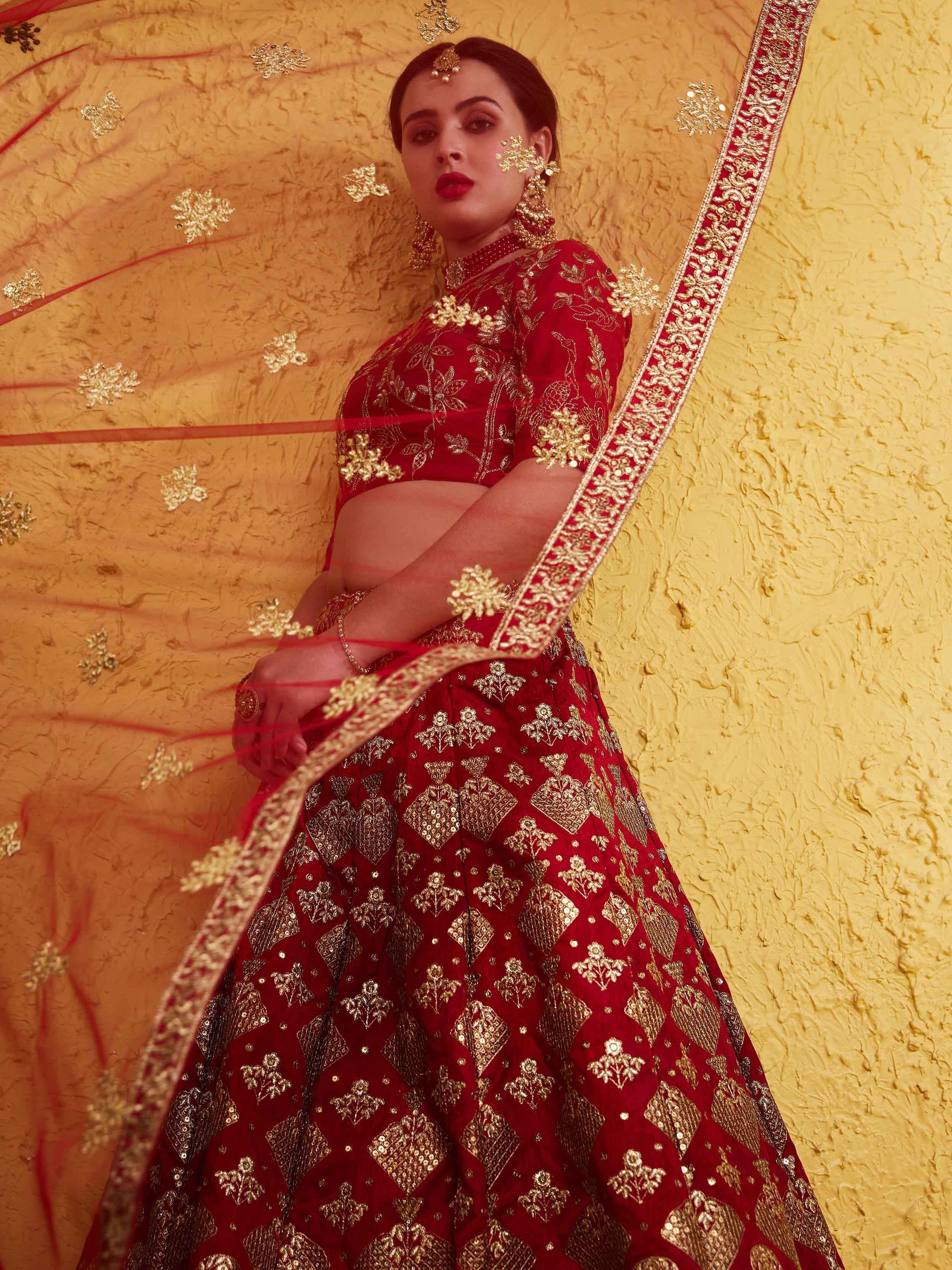 Red Fascinating Embroidered Silk Bridal Lehenga Choli With Dupatta