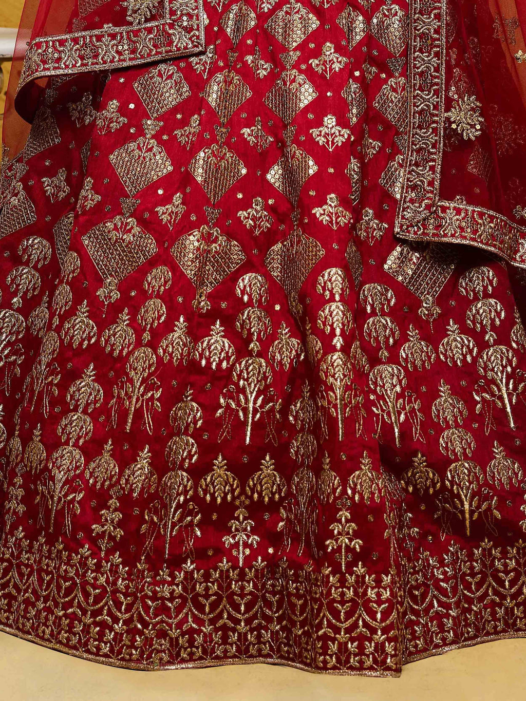 Red Fascinating Embroidered Silk Bridal Lehenga Choli With Dupatta