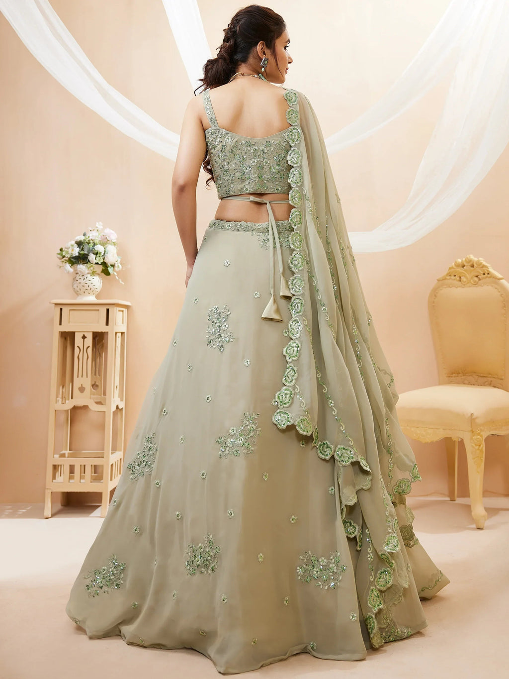 Green Stunning Sequins Georgette Engagement Wear Lehenga Choli