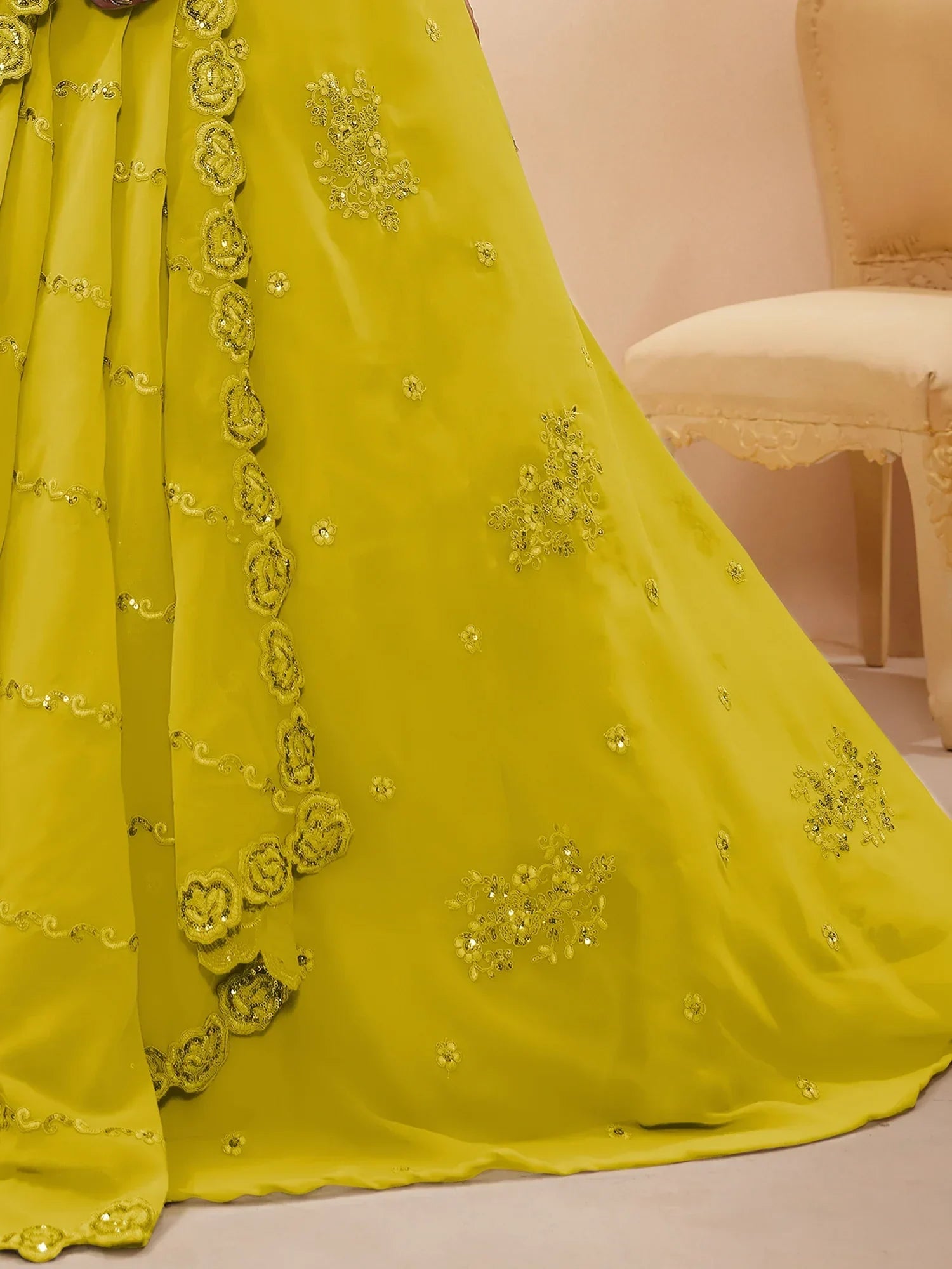 Yellow Stunning Sequins Georgette Engagement Wear Lehenga Choli