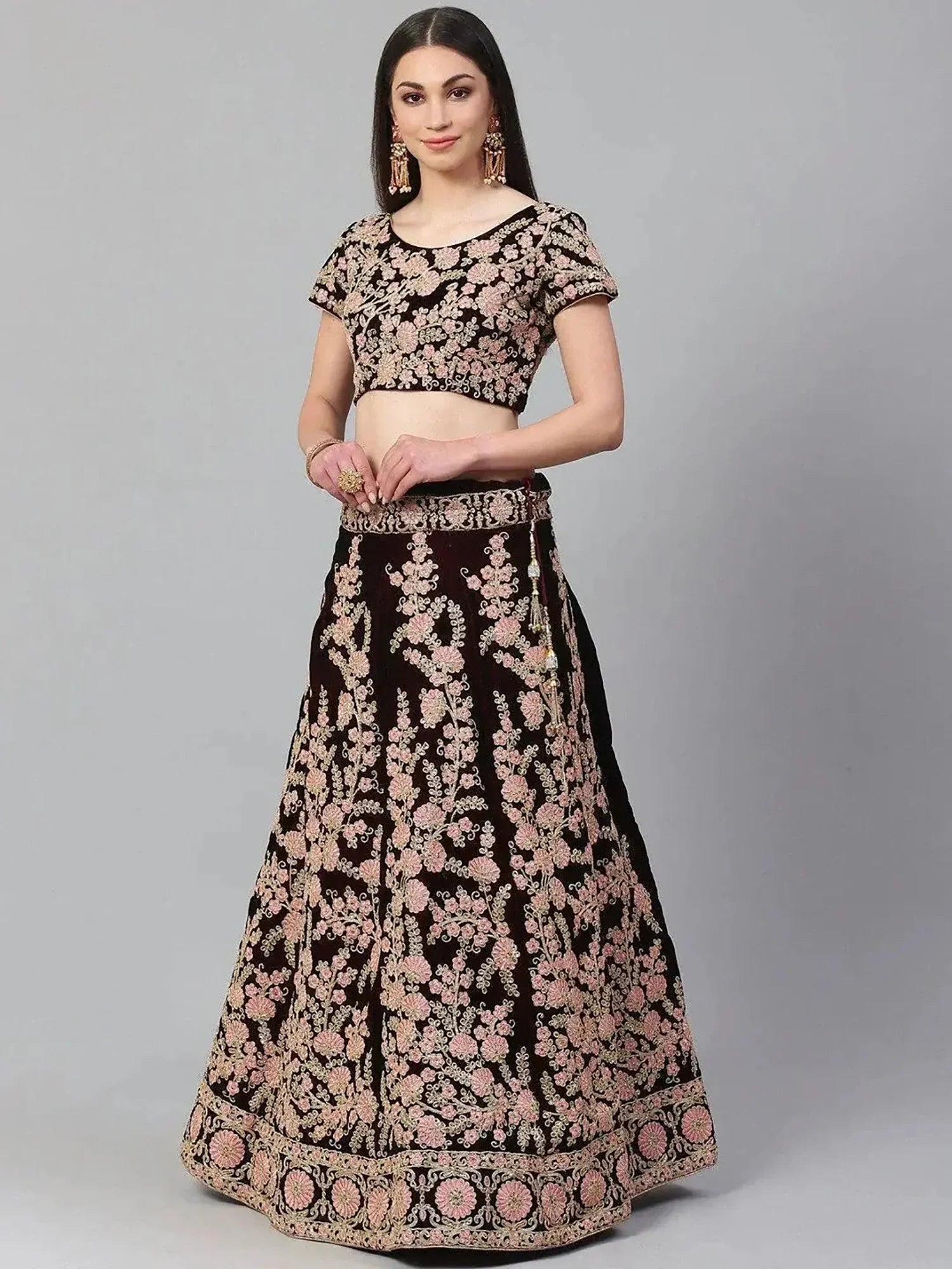 Charming Maroon Embroidered Silk Wedding Wear Plus Size Lehenga Choli