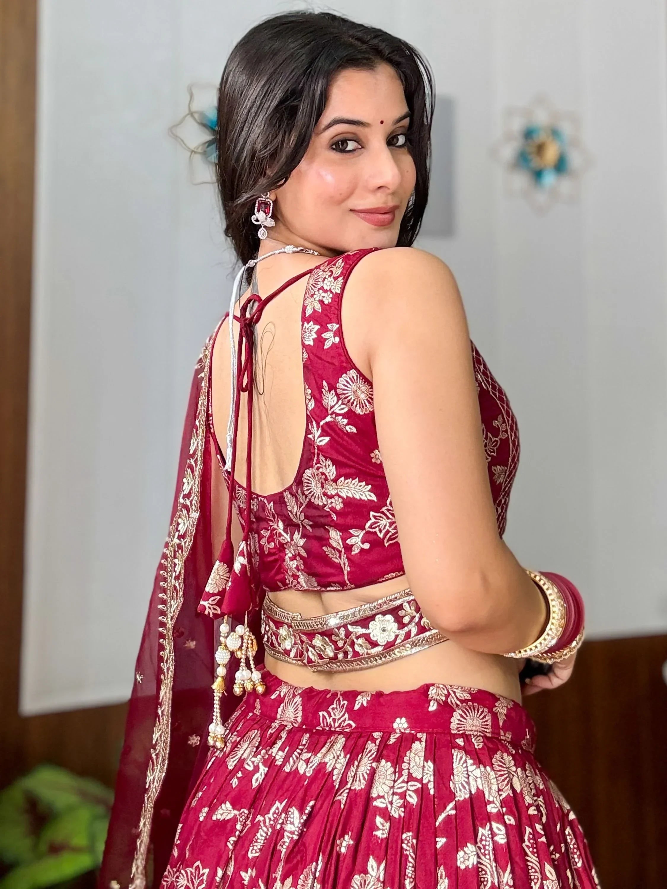 Charming Maroon Zari Weaving Silk Wedding Lehenga Choli With Dupatta