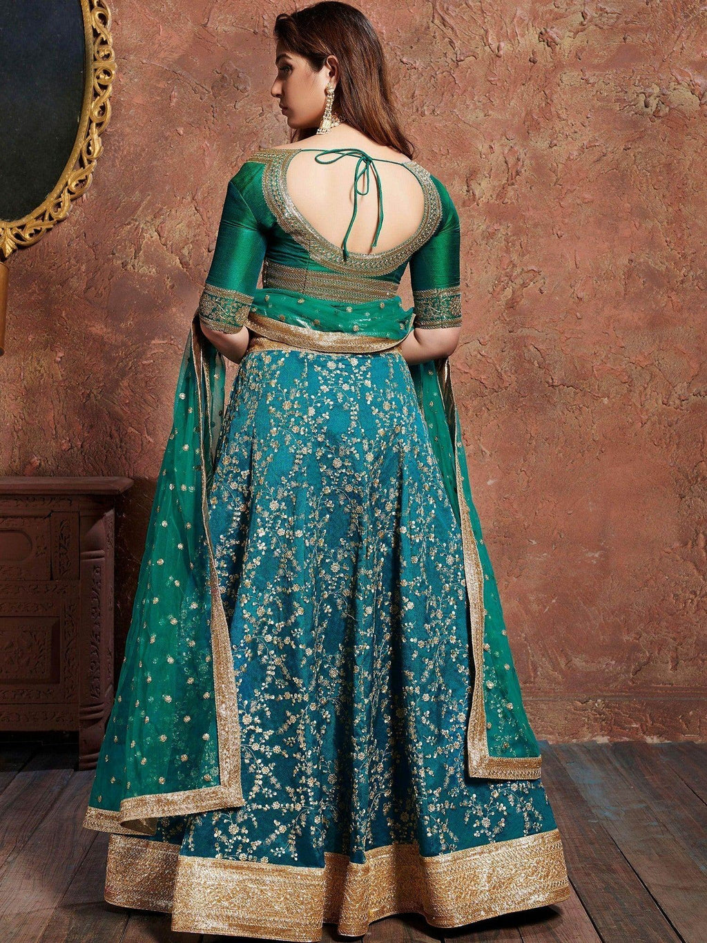 Green Semi-Stitched Myntra Wedding Wear Lehenga & Unstitched Blouse with Dupatta