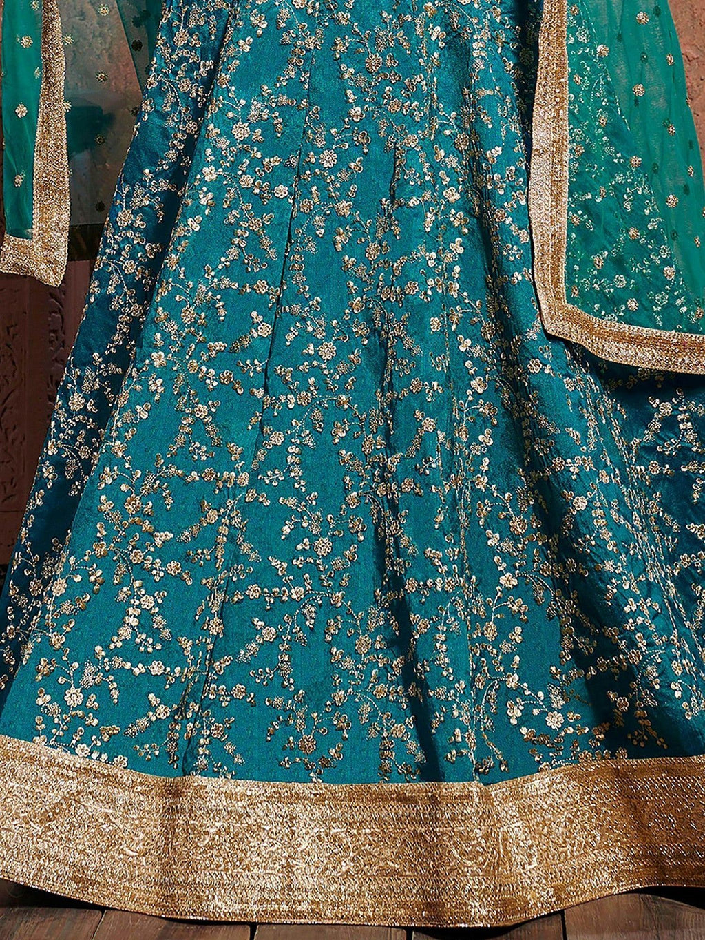 Green Semi-Stitched Myntra Wedding Wear Lehenga & Unstitched Blouse with Dupatta