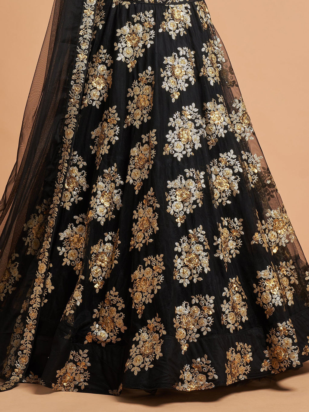 Awesome Black Zari Embroidery Net Party Wear Lehenga Choli