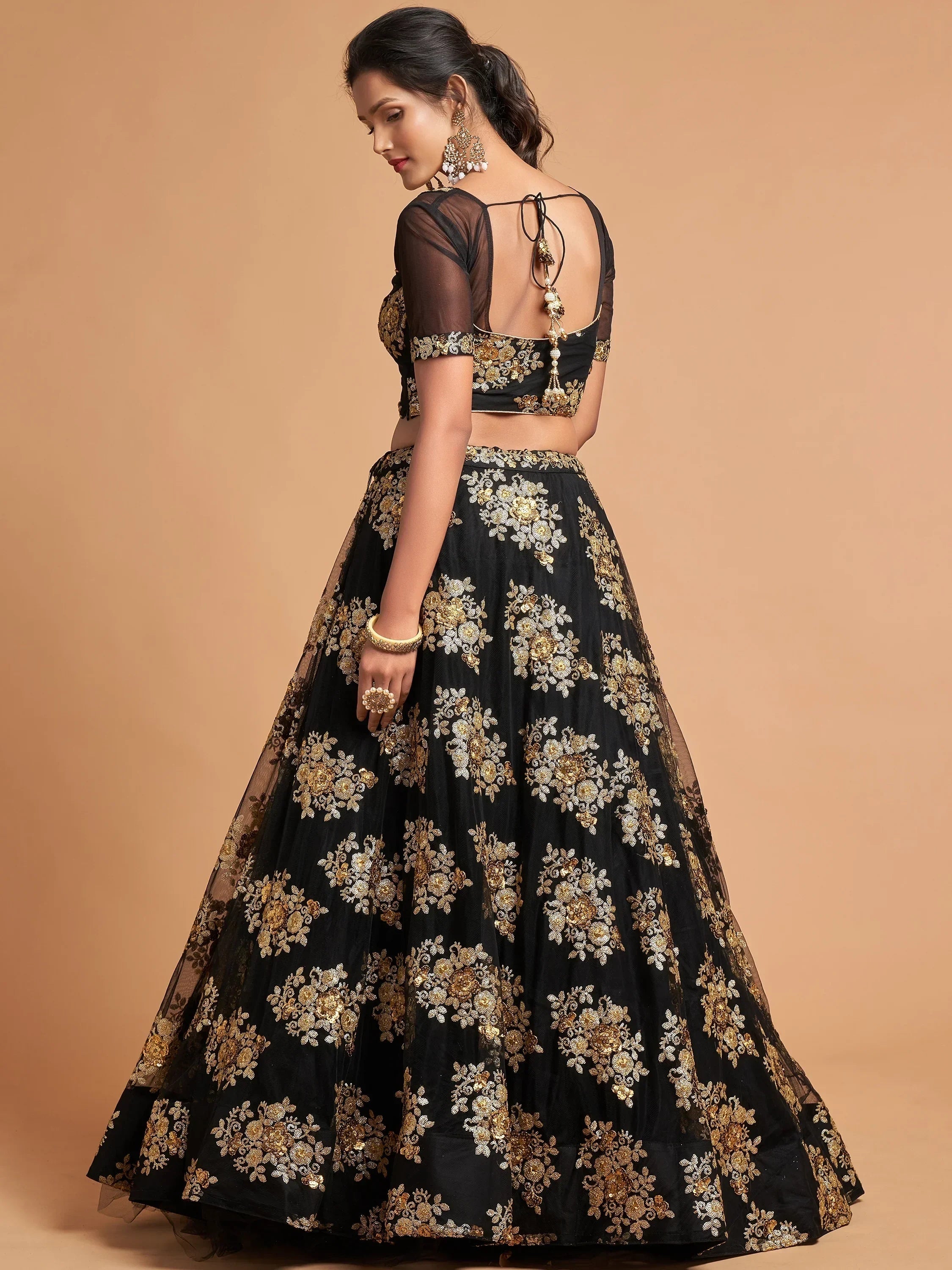 Awesome Black Zari Embroidery Net Party Wear Lehenga Choli