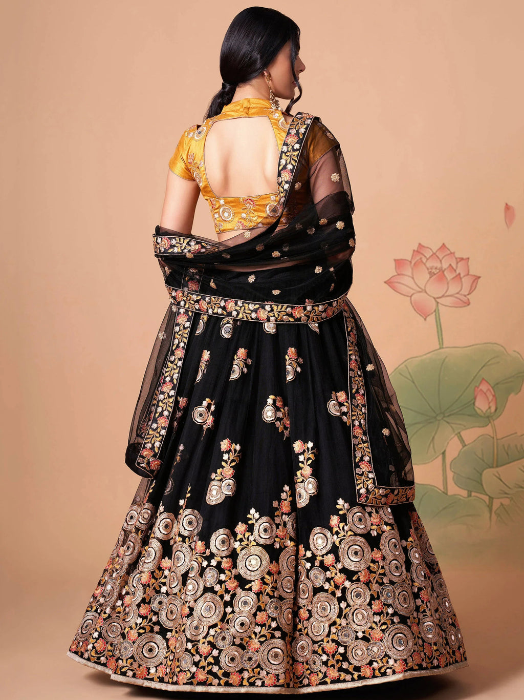 Graceful Black Embroidered Net Reception Wear Plus Size Lehenga Choli