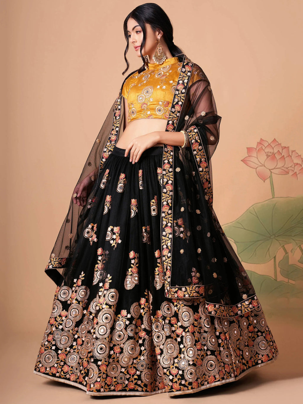 Graceful Black Embroidered Net Reception Wear Plus Size Lehenga Choli
