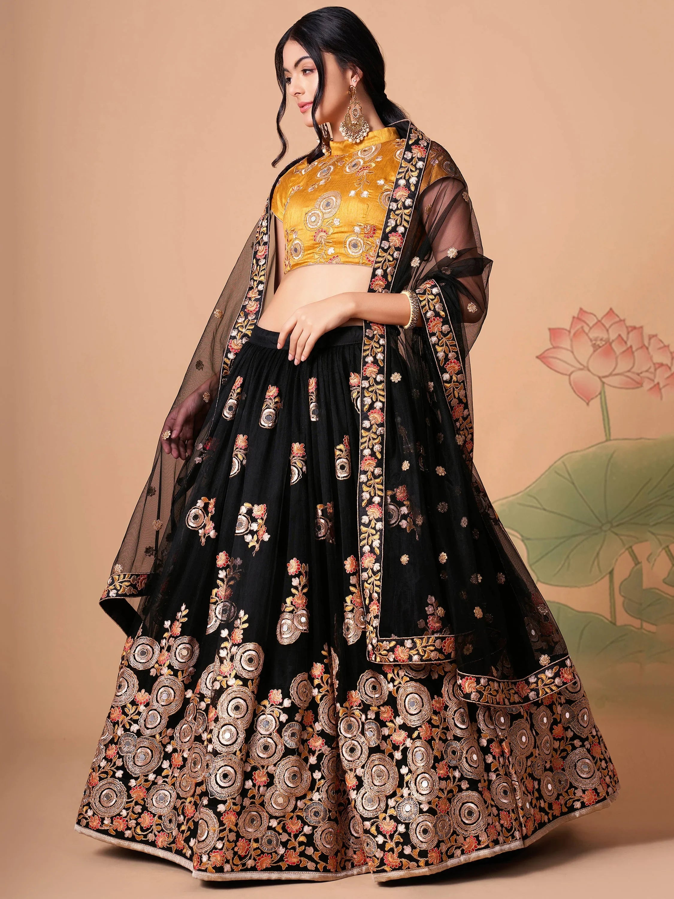 Graceful Black Embroidered Net Reception Wear Plus Size Lehenga Choli