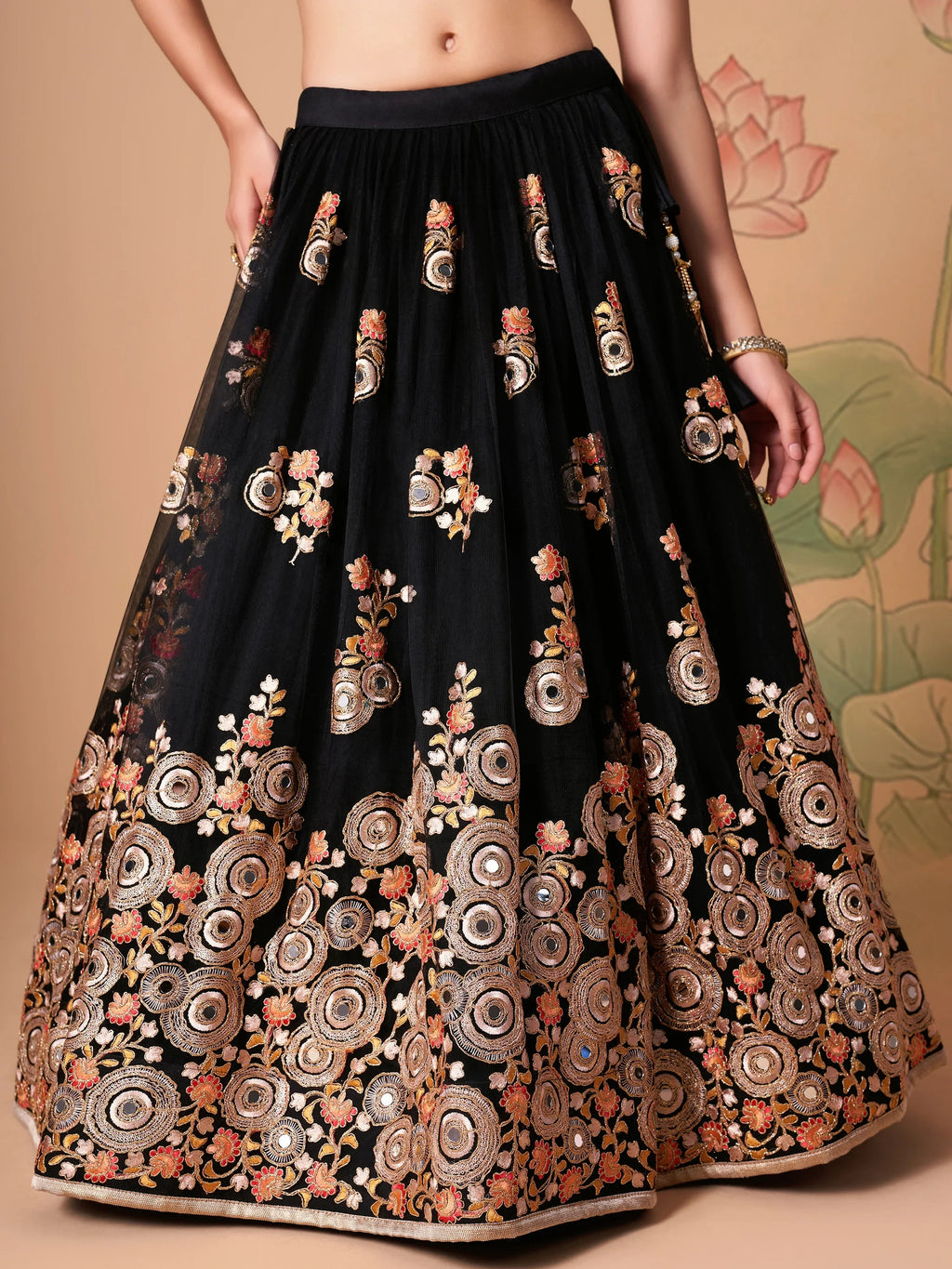 Graceful Black Embroidered Net Reception Wear Plus Size Lehenga Choli