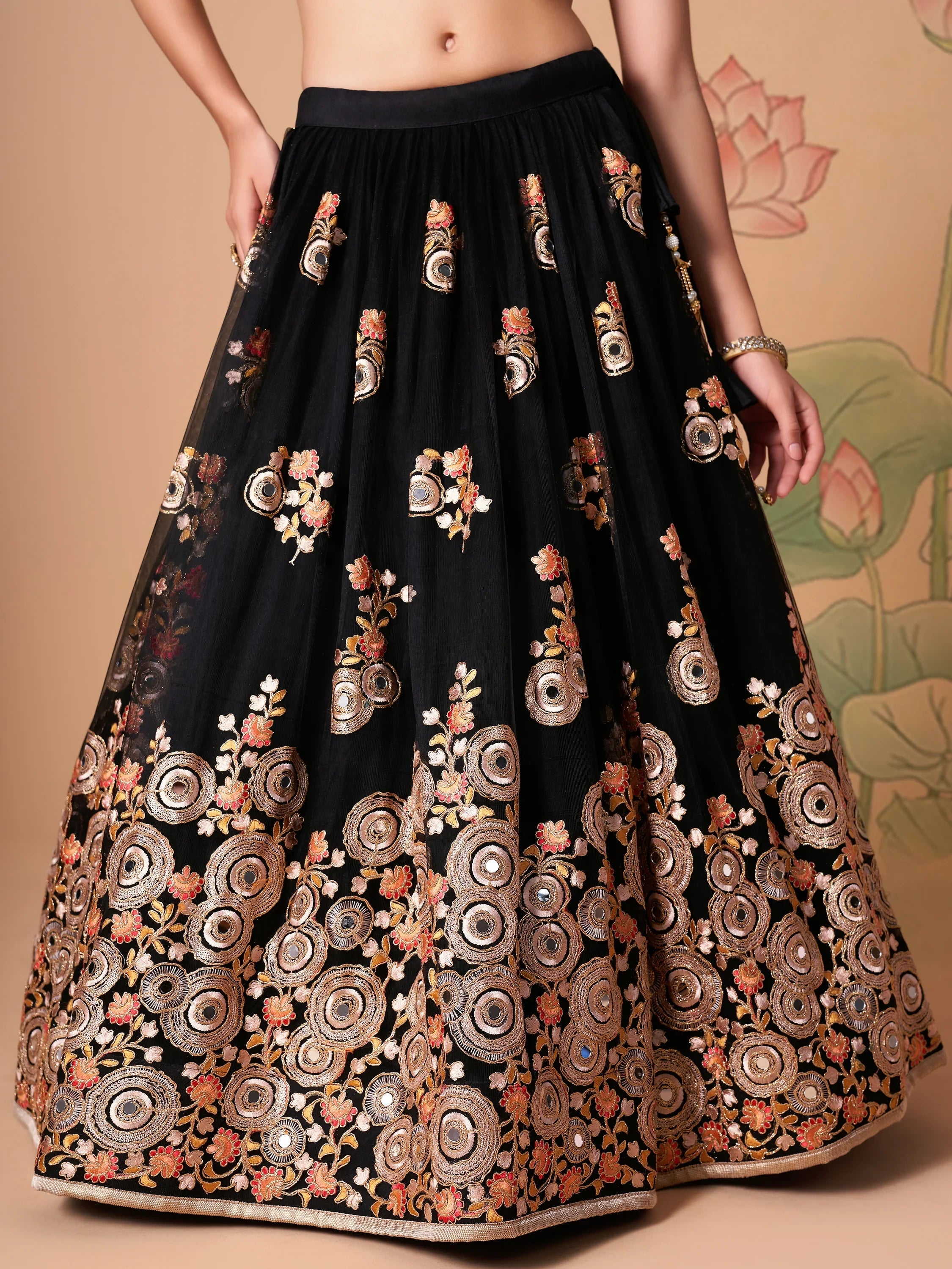 Graceful Black Embroidered Net Reception Wear Plus Size Lehenga Choli
