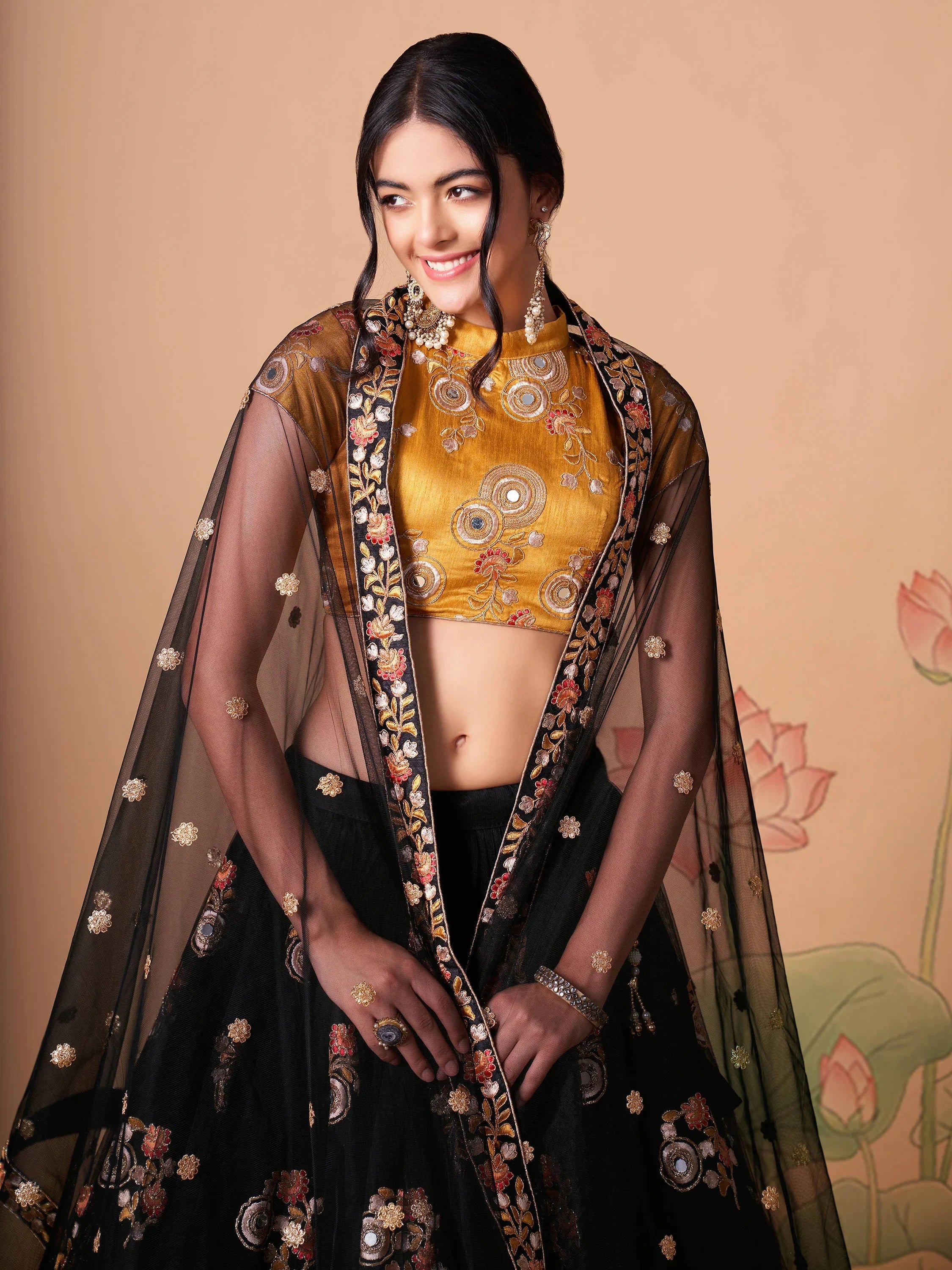 Graceful Black Embroidered Net Reception Wear Plus Size Lehenga Choli