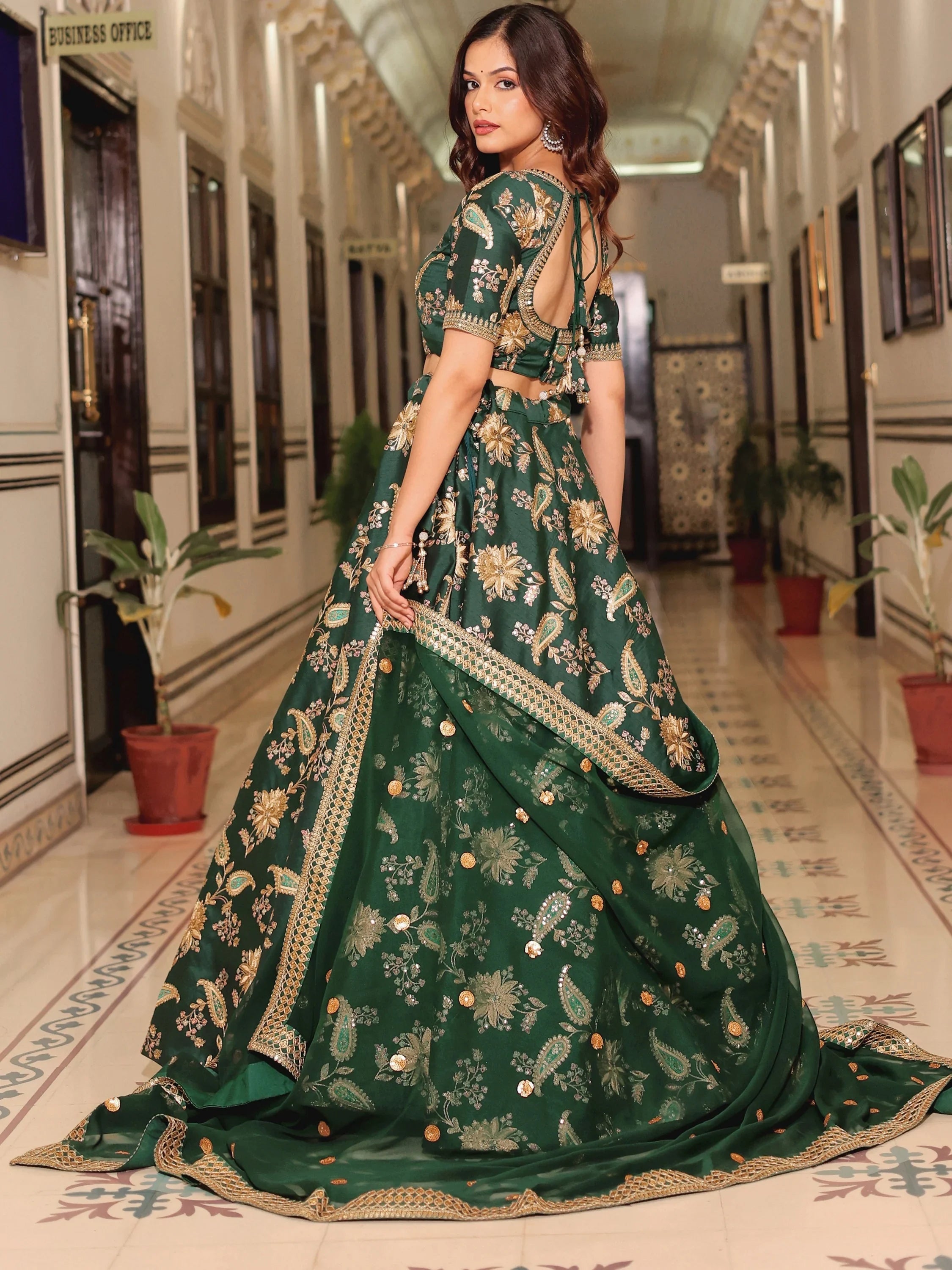 Stunning Green Embroidered Silk Wedding Wear Plus Size Lehenga Choli