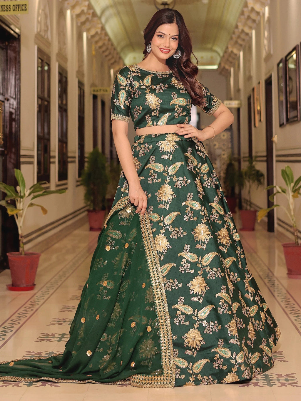 Stunning Green Embroidered Silk Wedding Wear Plus Size Lehenga Choli