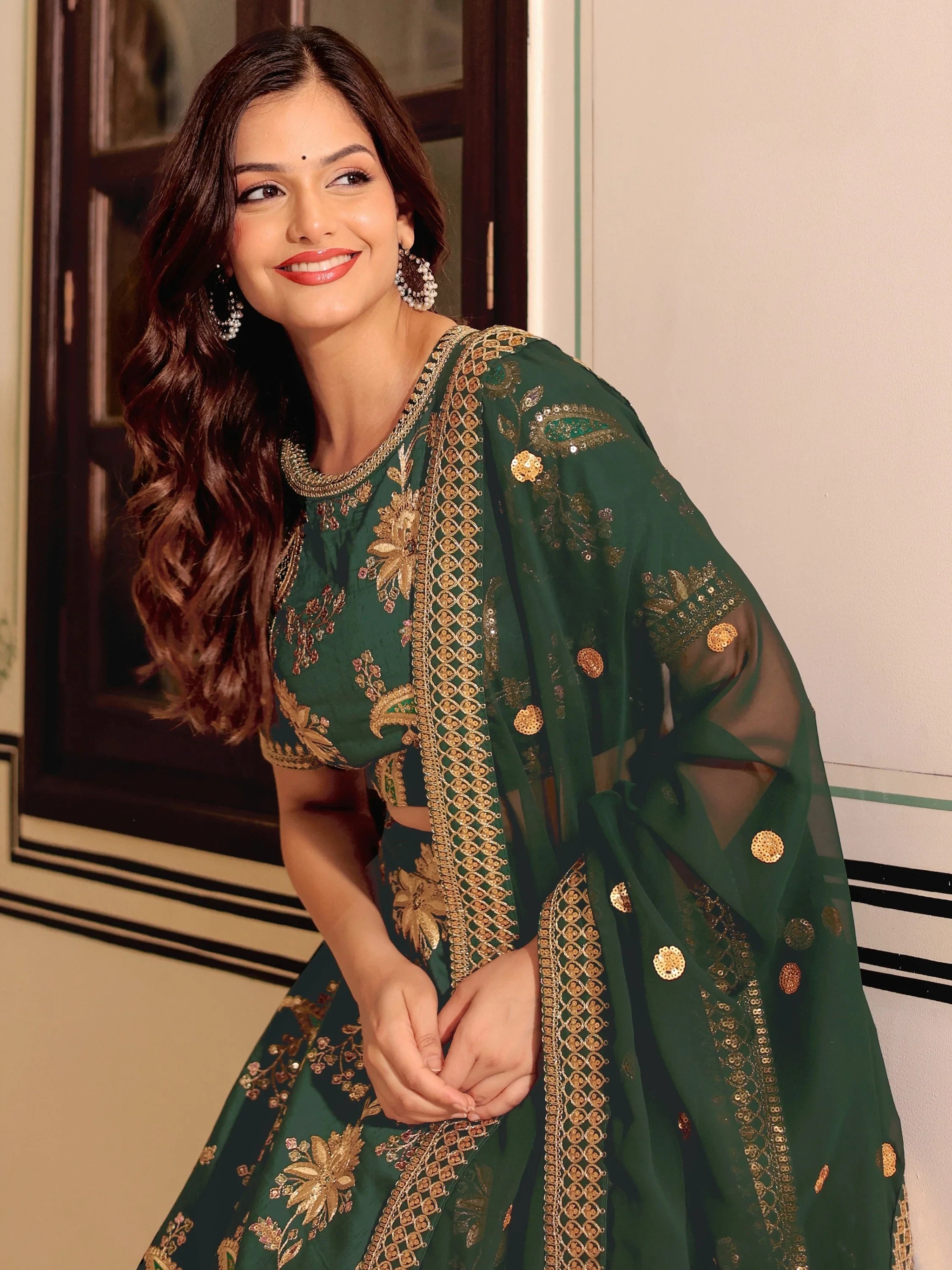 Stunning Green Embroidered Silk Wedding Wear Plus Size Lehenga Choli