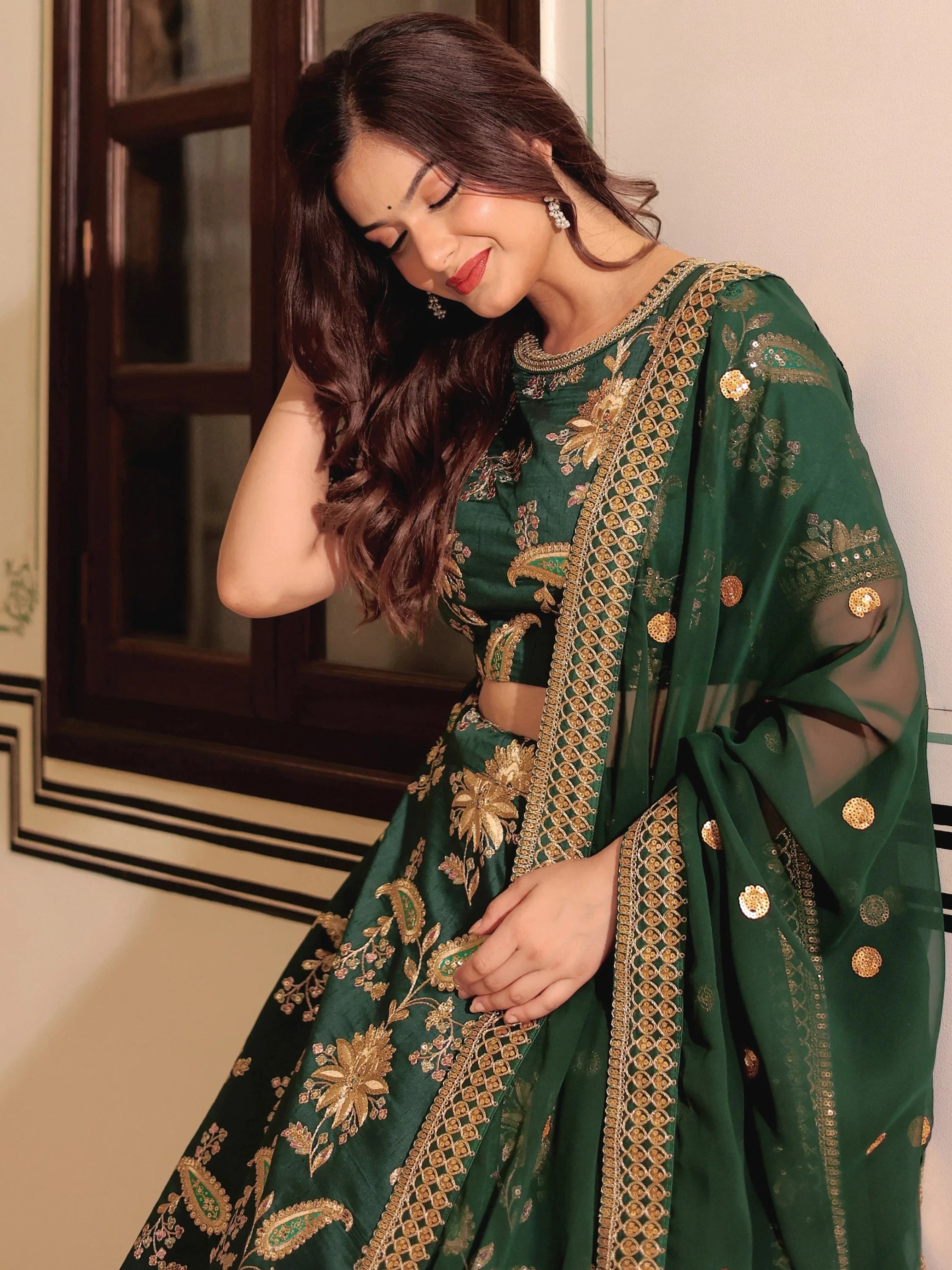 Stunning Green Embroidered Silk Wedding Wear Plus Size Lehenga Choli