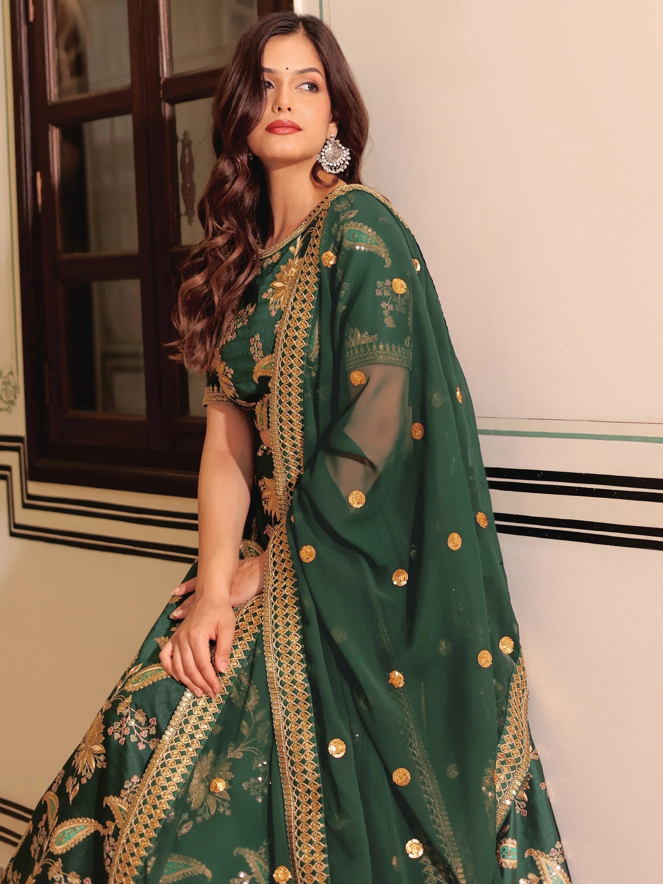 Stunning Green Embroidered Silk Wedding Wear Plus Size Lehenga Choli