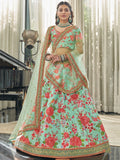 Mint Spectacular Floral Printed Art Silk Lehenga Choli