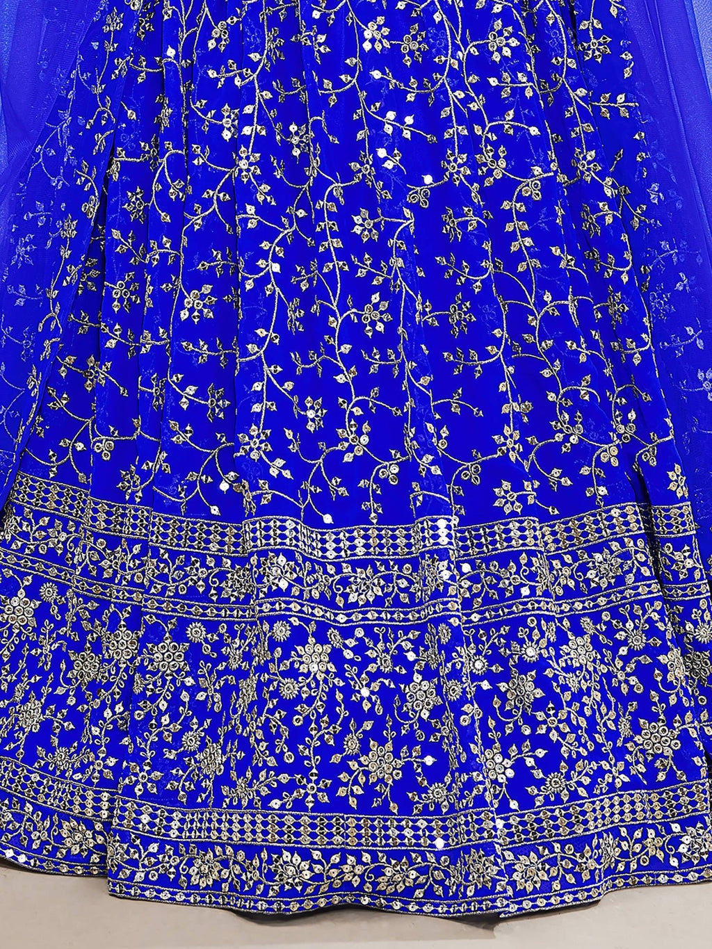 Mesmerizing Blue Sequins Georgette Wedding Wear Lehenga Choli