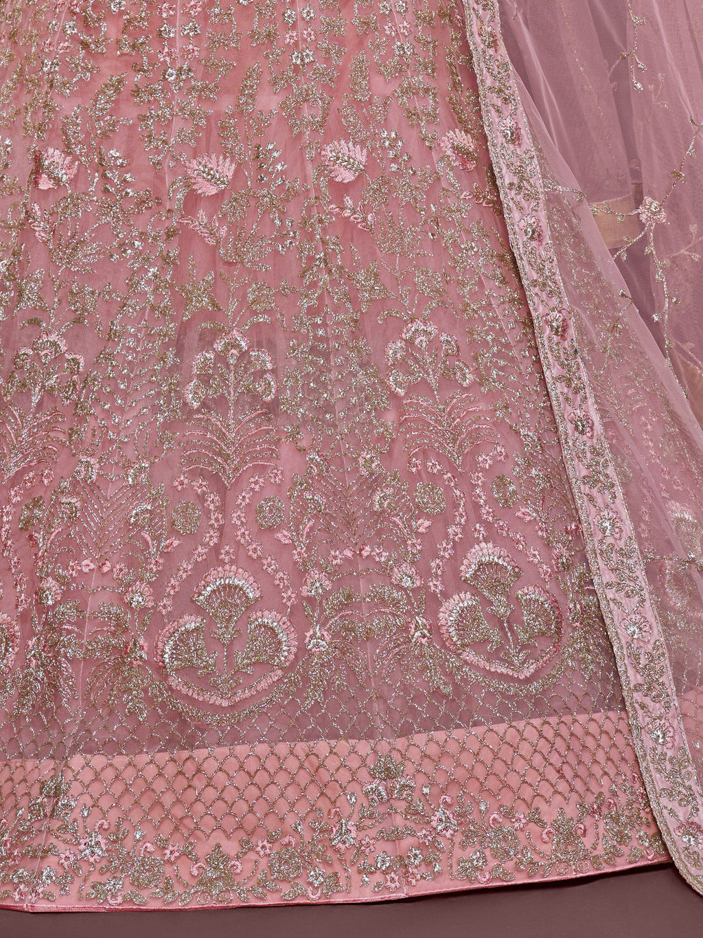 Light Pink Enchanting Light Embroidered Soft Net Wedding wear Lehenga Choli